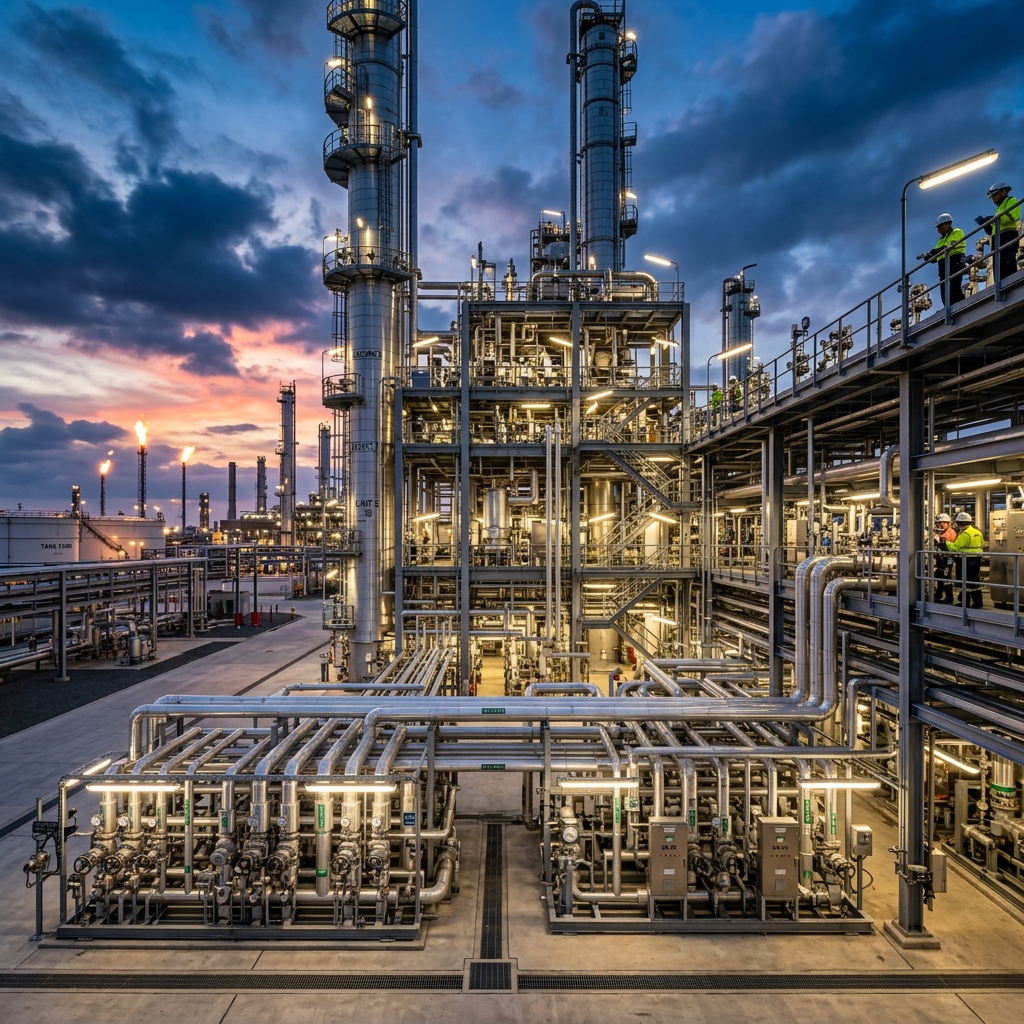 Large industrial facility with pipes and machinery